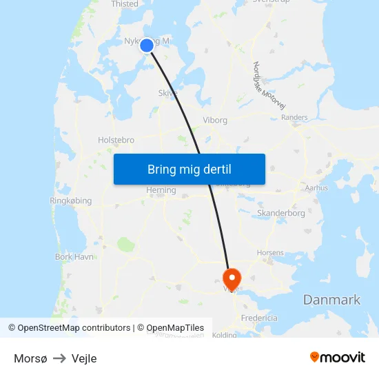 Morsø to Vejle map