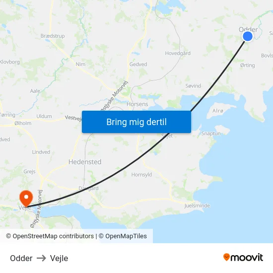 Odder to Vejle map
