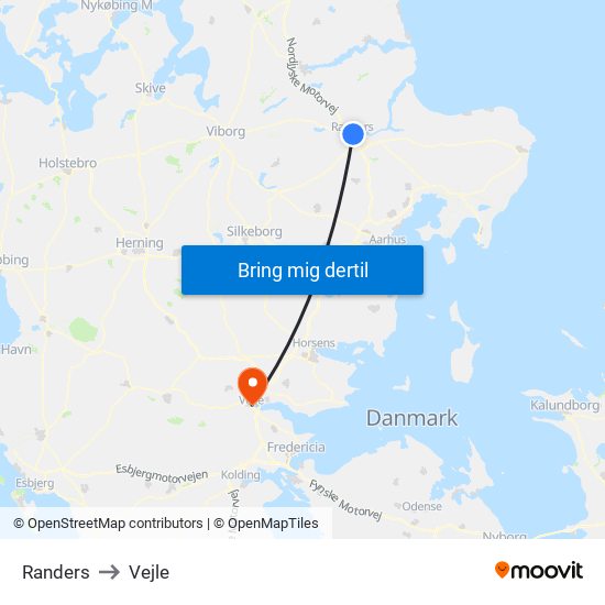 Randers to Vejle map