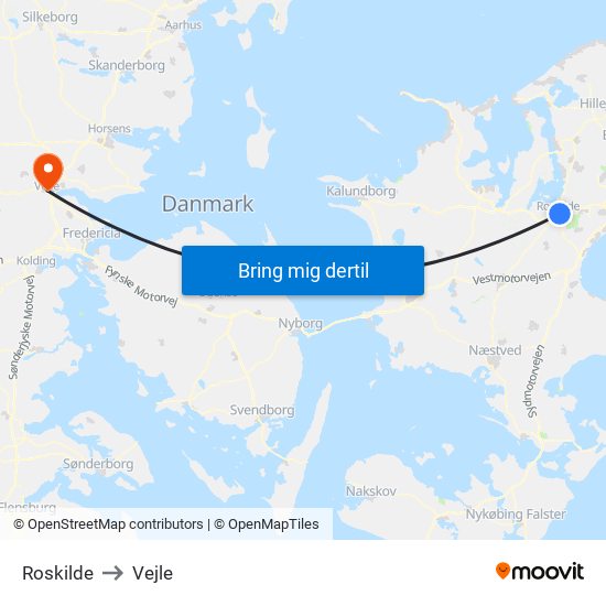 Roskilde to Vejle map