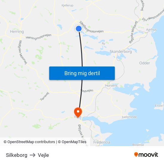 Silkeborg to Vejle map