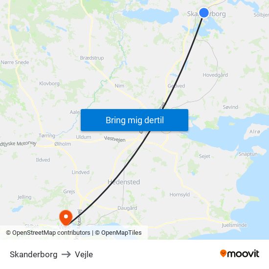 Skanderborg to Vejle map