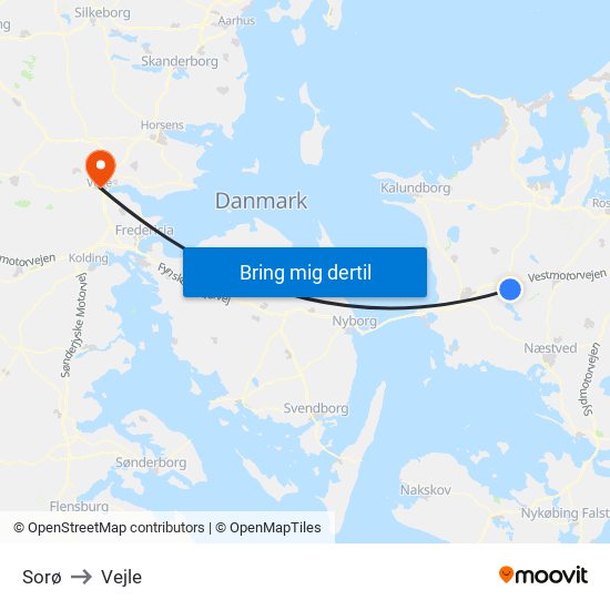 Sorø to Vejle map