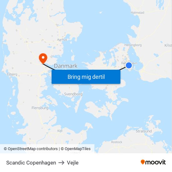 Scandic Copenhagen to Vejle map