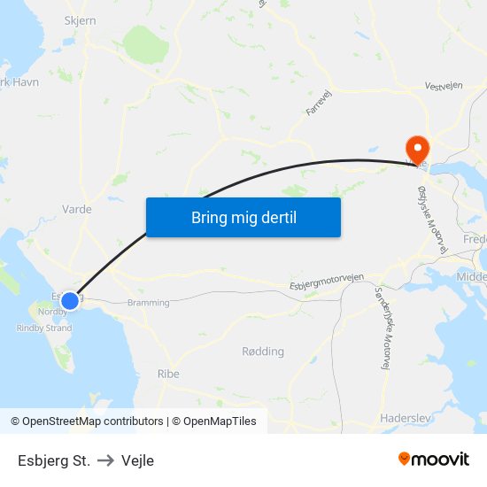 Esbjerg St. to Vejle map