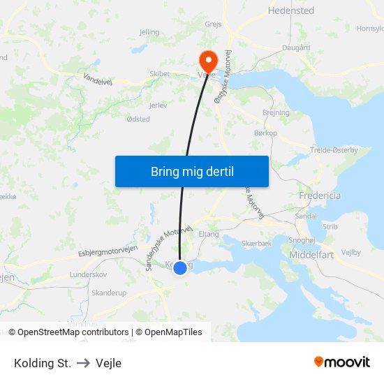 Kolding St. to Vejle map