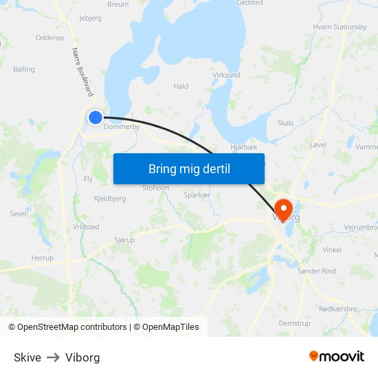 Skive to Viborg map