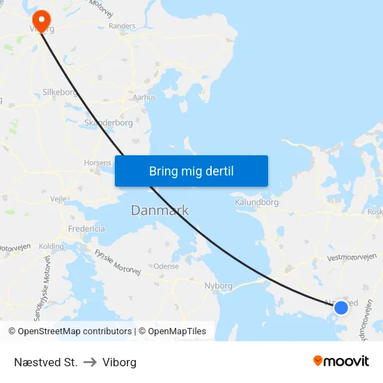 Næstved St. to Viborg map