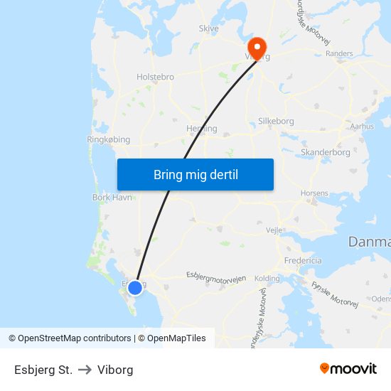 Esbjerg St. to Viborg map