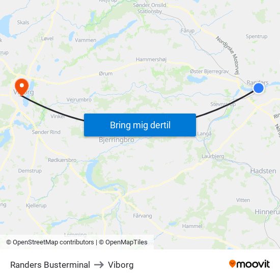 Randers Busterminal to Viborg map