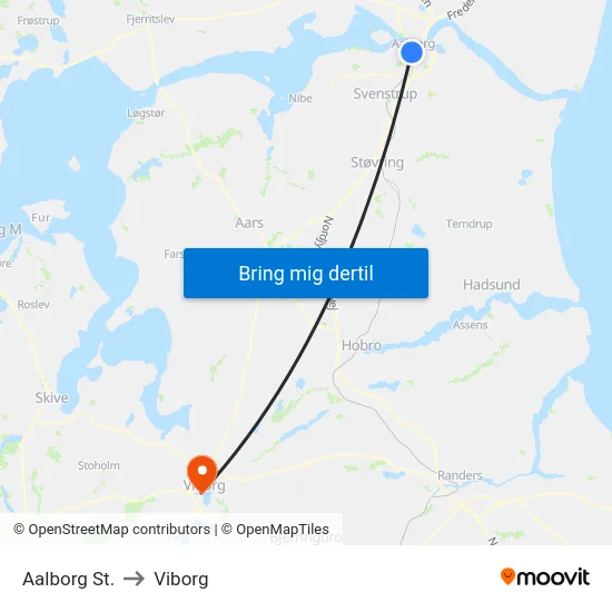 Aalborg St. to Viborg map