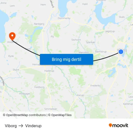 Viborg to Vinderup map