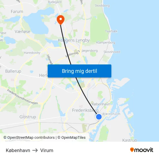 København to Virum map