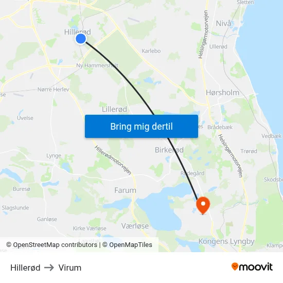 Hillerød to Virum map