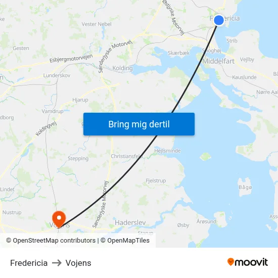 Fredericia to Vojens map