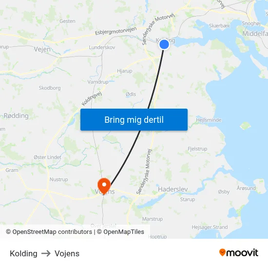 Kolding to Vojens map