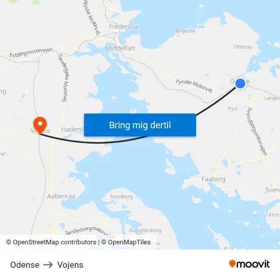 Odense to Vojens map