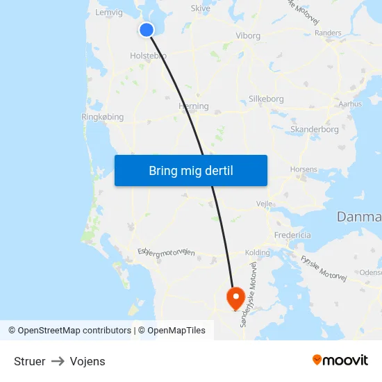 Struer to Vojens map