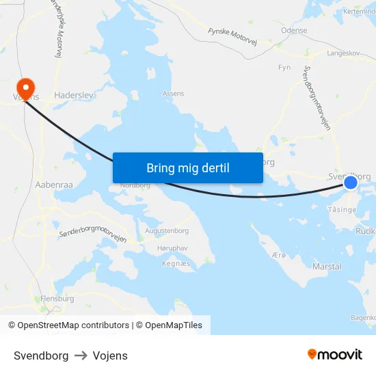 Svendborg to Vojens map