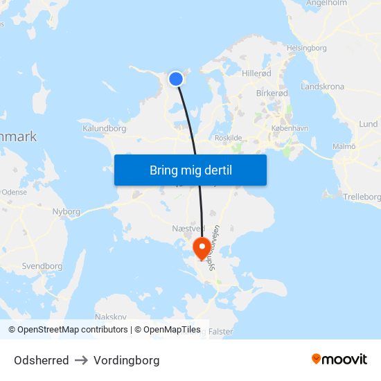 Odsherred to Vordingborg map