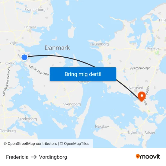Fredericia to Vordingborg map