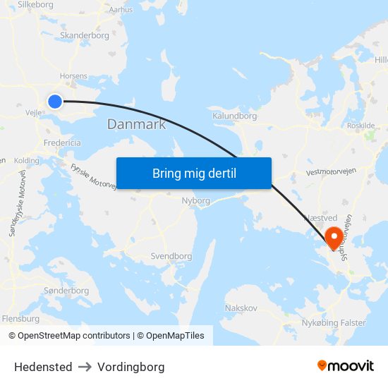 Hedensted to Vordingborg map