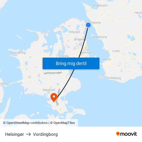 Helsingør to Vordingborg map