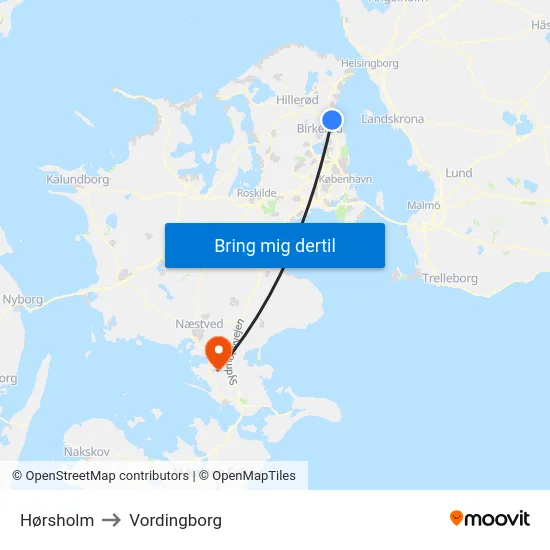 Hørsholm to Vordingborg map
