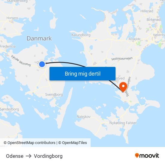 Odense to Vordingborg map