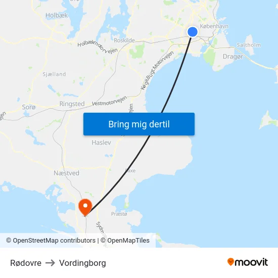 Rødovre to Vordingborg map