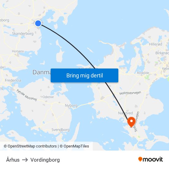Århus to Vordingborg map