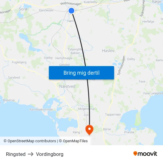 Ringsted to Vordingborg map