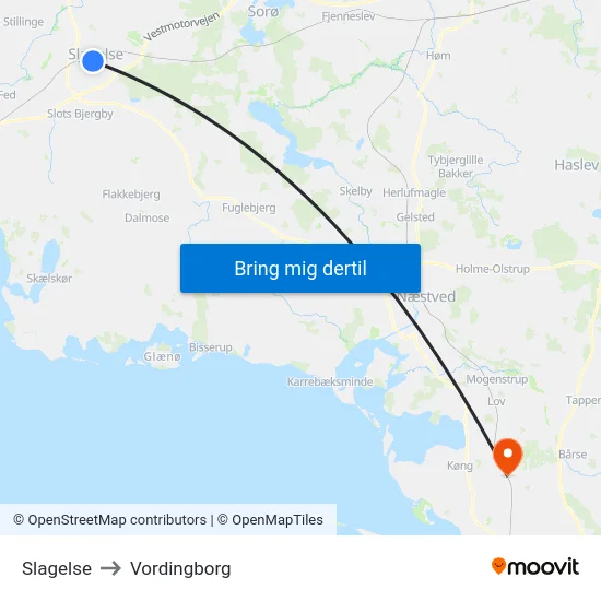 Slagelse to Vordingborg map