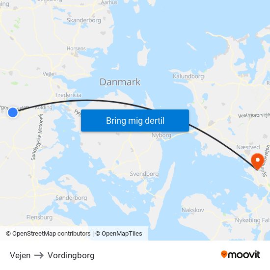 Vejen to Vordingborg map