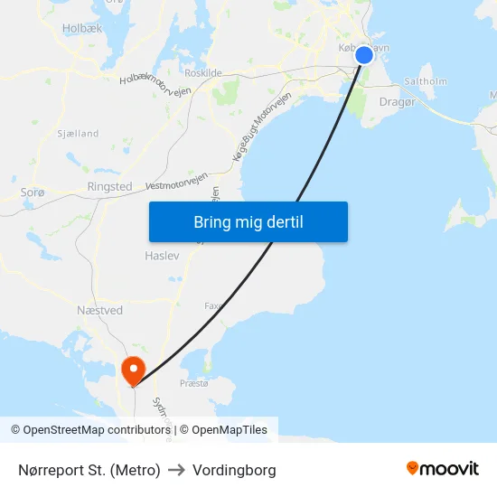 Nørreport St. (Metro) to Vordingborg map