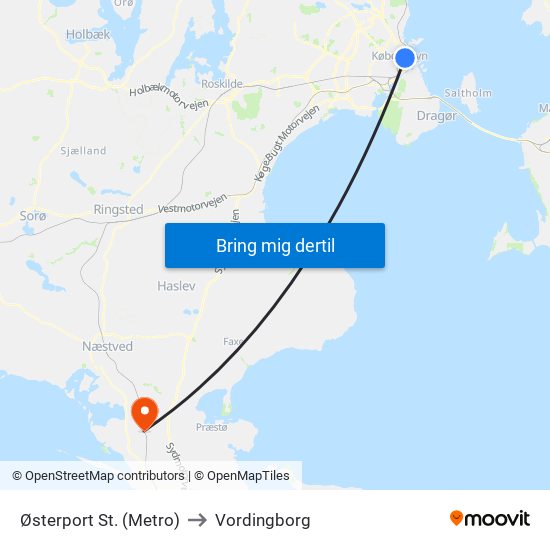 Østerport St. (Metro) to Vordingborg map