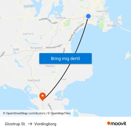 Glostrup St. to Vordingborg map