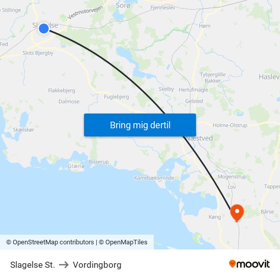 Slagelse St. to Vordingborg map