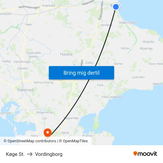 Køge St. to Vordingborg map