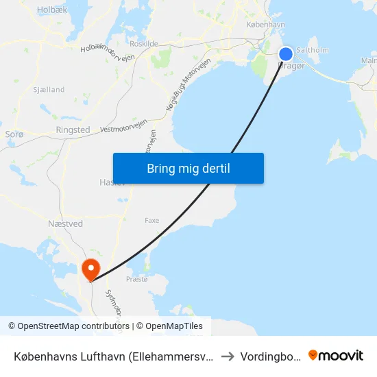 Københavns Lufthavn (Ellehammersvej) to Vordingborg map