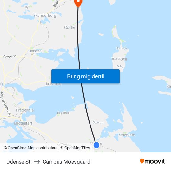 Odense St. to Campus Moesgaard map