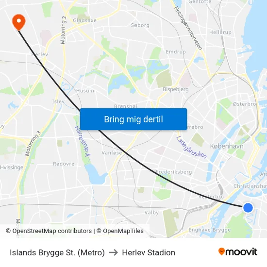 Islands Brygge St. (Metro) to Herlev Stadion map