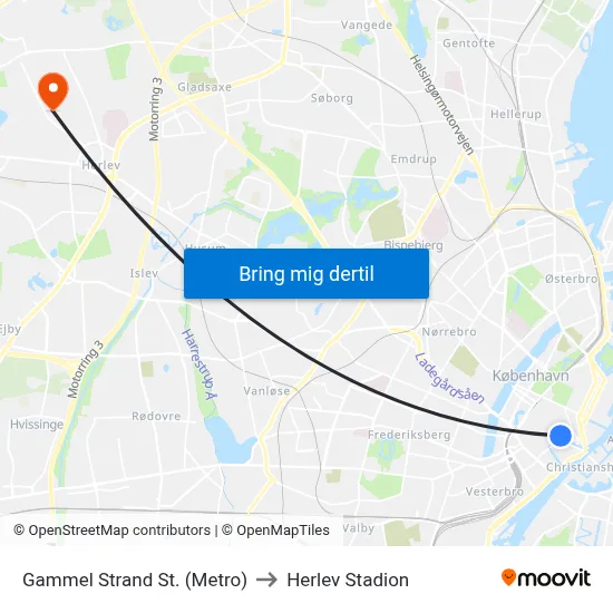 Gammel Strand St. (Metro) to Herlev Stadion map