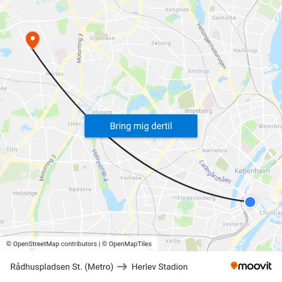 Rådhuspladsen St. (Metro) to Herlev Stadion map