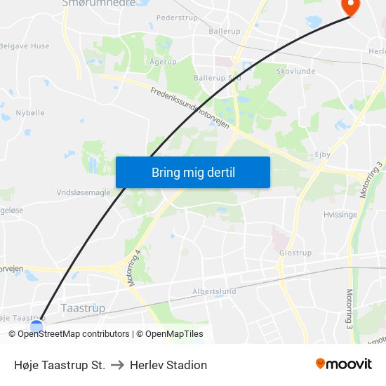 Høje Taastrup St. to Herlev Stadion map