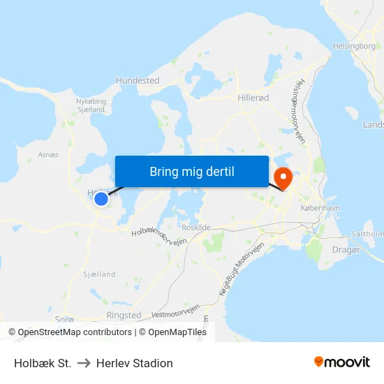 Holbæk St. to Herlev Stadion map