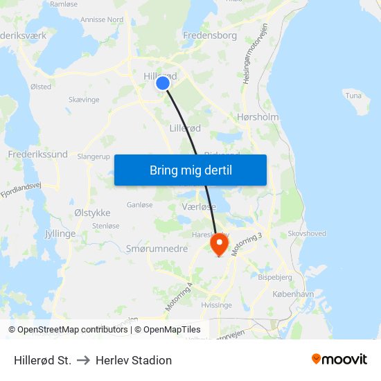 Hillerød St. to Herlev Stadion map