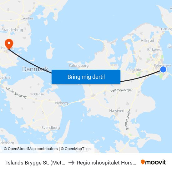 Islands Brygge St. (Metro) to Regionshospitalet Horsens map