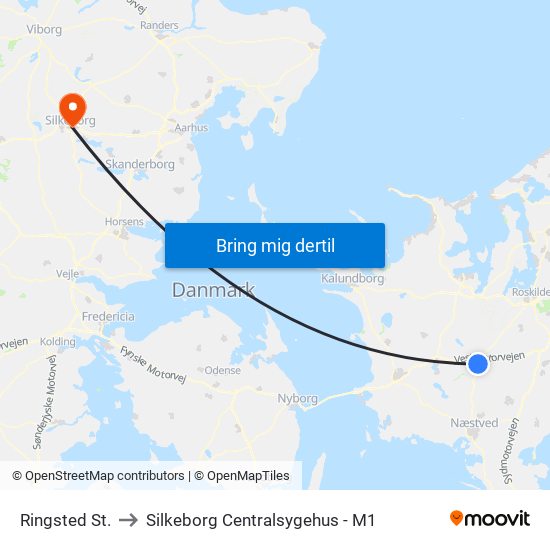 Ringsted St. to Silkeborg Centralsygehus - M1 map