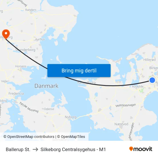 Ballerup St. to Silkeborg Centralsygehus - M1 map